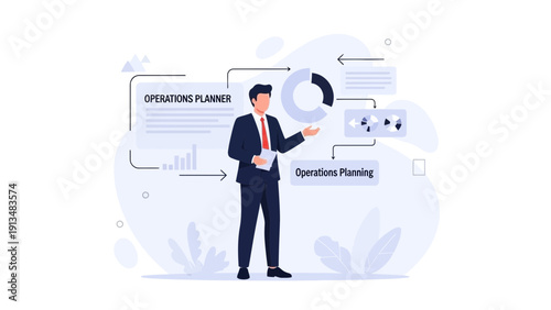 Business Operations Planner Presenting Strategy with Charts and Data