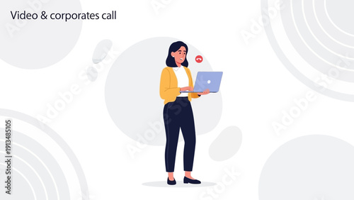 Woman on video call with laptop, corporate communication concept