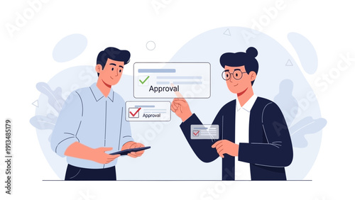 Business Team Approving Document Online, Digital Workflow and Agreement Concept