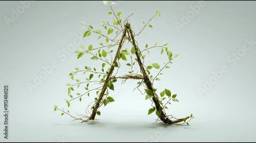 Vibrant green vines forming elegant letter A on white background