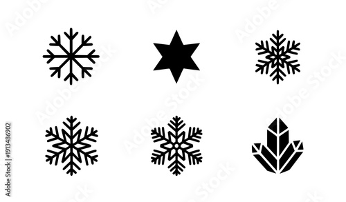 Snowflake glyph icon set vector Christmas winter symbols isolated on transparent background