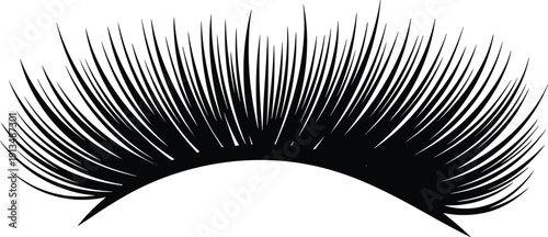 Black eyelash extension silhouette vector illustration with long thick lashes and dramatic volume for beauty salon logo design, eye makeup cosmetics, and lash artists.