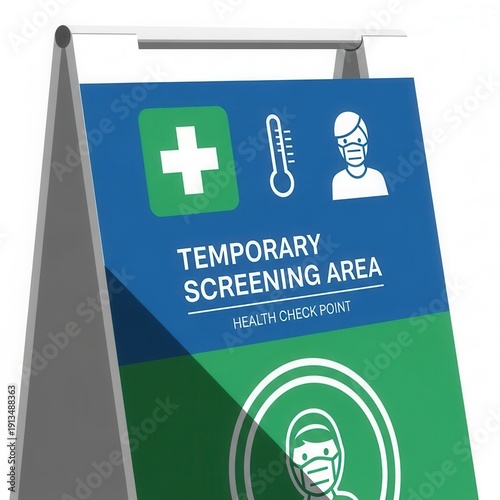 Essential Temporary Screening Area Signage Indicating Health Check Point in Healthcare Facilities