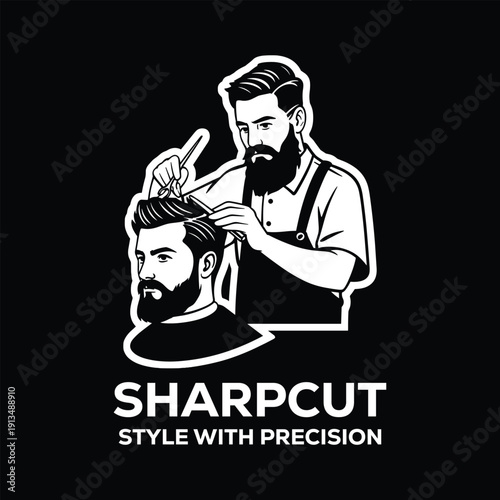 Barber cutting hair with scissors
