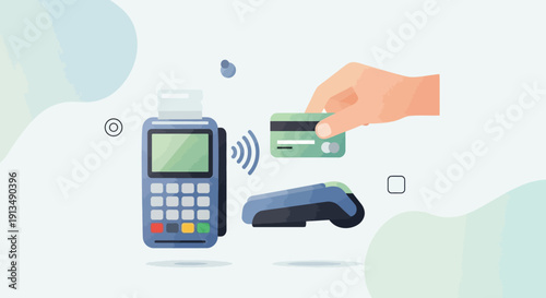 Contactless Payment Technology Illustrated, Credit Card Transaction and POS Machine