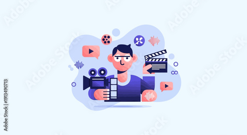 Video production and filmmaking creative process with icons and camera