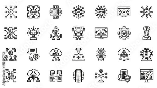 Artificial Intelligence Icons Set Technology Concepts.