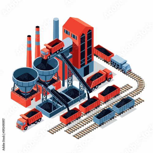 Industrial Factory with Trains and Machinery.