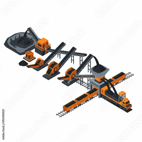 Industrial Mining and Transportation System Illustration.