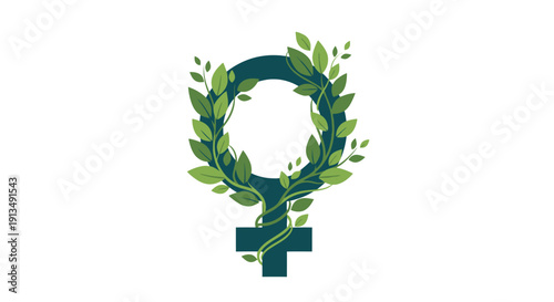 Female Gender Symbol Decorated with Green Leaves and Vines