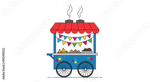 Vibrant Indian Street Food Cart With Festival Bunting
