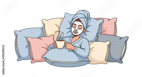 Woman Relaxing With Face Mask Enjoying Self Care Routine at Home