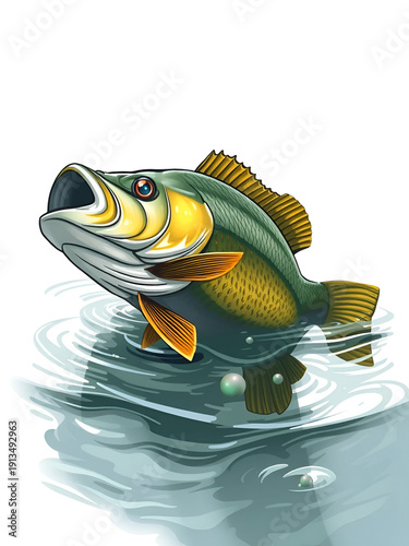 Walleye Fish in the Water, Stream or River, Isolated Nature Wildlife Fishing Angler Illustration