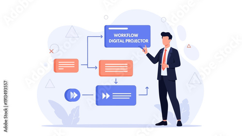 Businessman presenting a digital workflow and projector concept