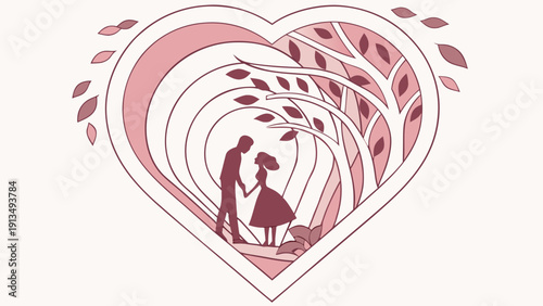 Elegant paper-cut style heart design with layered elements and a 3D depth effect, symbolizing love and affection.