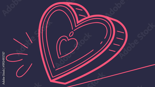 Vibrant neon glowing heart sign radiating light on a dark background, perfect for modern love and nightlife themes.