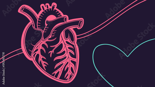 Electric neon heart sign glowing brightly against a dark backdrop, symbolizing love, passion, and urban energy.