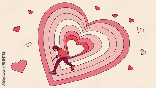 3D depth effect on a layered heart design created with a paper-cut style, representing love and heartfelt emotion.