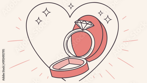 Symbolic diamond ring inside a glowing heart shape, representing a proposal, engagement, and eternal love.