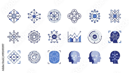 Collection of Artificial Intelligence and Technology Icons.