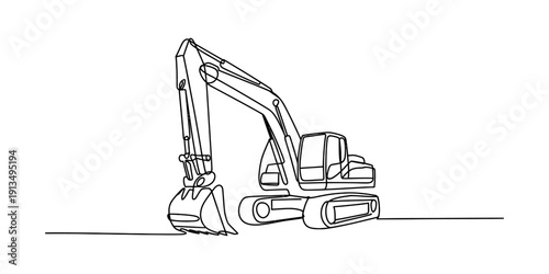 Minimalist continuous line drawing of a heavy duty excavator machine on a white background Vector, illustration