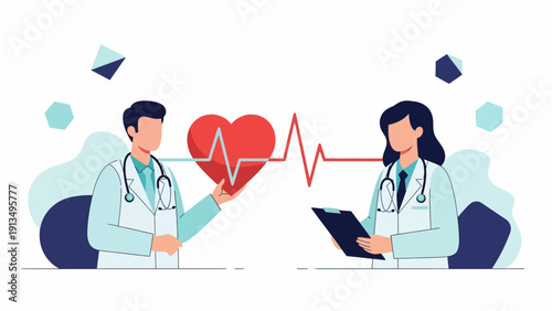 Medical Professionals Hold Heart ECG Display in Clinical Illustration