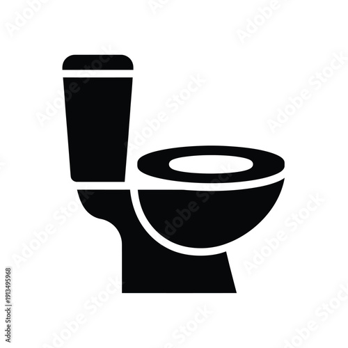 Simple black silhouette of a standard toilet viewed from the side