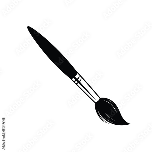 Simple black and white illustration of a single paintbrush on white