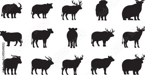 Silhouettes of various animals in different poses and shapes