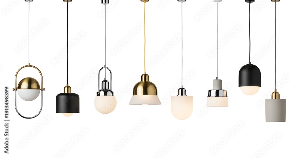 Fototapeta premium Collection of modern pendant lights with various designs and materials