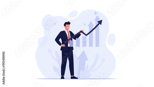 Businessman holding upward trending graph, financial success and growth concept