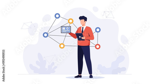 Man analyzing network data on tablet, concept of connectivity and technology