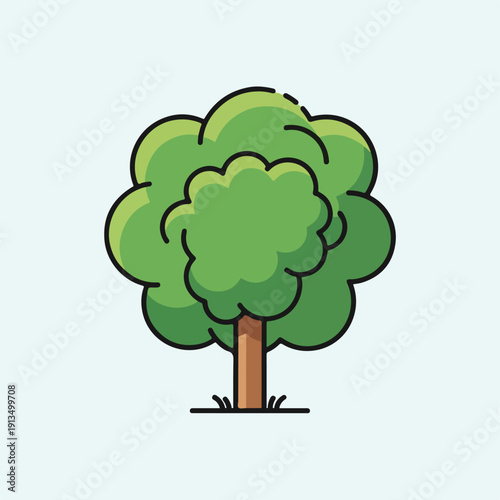 A cartoon tree illustration against a light blue background
