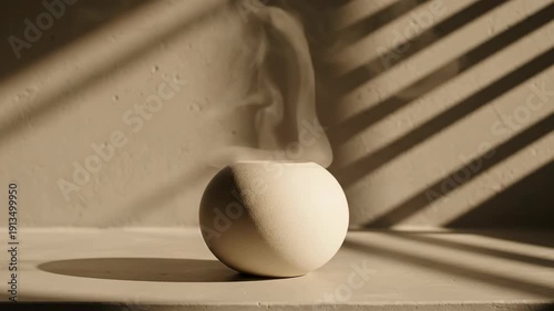 Egg on Table with Shadows and Smoke.