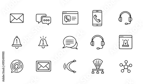 
Editable stroke communication UI icon set with isolated linear website symbols