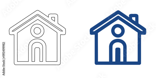 Smart Home User Profile Icon, Abstract Real Estate Resident and Tenant Symbol, Modern Property Management and Access Graphic, Blue Tech Residential Security Vector
