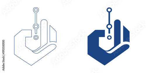 Digital Hand Interface and Cybernetic Link Icon, Abstract Human-AI Collaboration Symbol, Modern Tech Interaction and Control Graphic, Blue Tech Smart Connectivity Vector