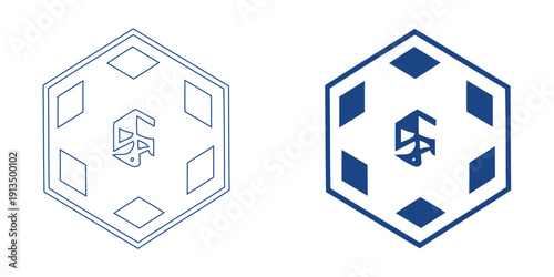 Neural Interface and Bio-Signal Icon, Abstract Cybernetic Link and Brain Tech Symbol, Modern Neurotechnology Connectivity Graphic, Blue Tech Biotechnology Vector