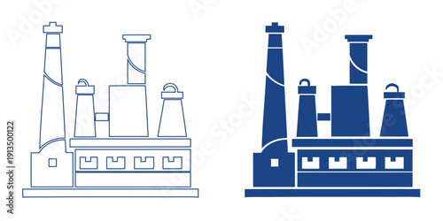 Industrial Factory Power Plant Icon, Abstract Manufacturing Infrastructure and Energy Symbol, Modern Heavy Industry Facility Graphic, Blue Tech Urban Production Vector