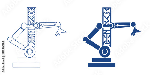 Industrial Robotic Arm Icon, Abstract Factory Automation and Manufacturing Symbol, Modern Engineering Robotics Graphic, Blue Tech Mechanical Assembly Vector