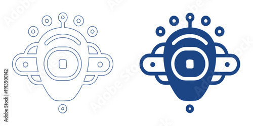 Futuristic Space Station Mothership Icon, Abstract Alien UFO Technology Symbol, Advanced Aerospace Engineering Graphic, Blue Tech Sci-Fi Orbital Craft Vector