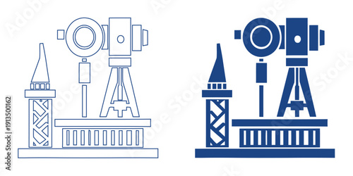 Digital Land Surveying and Civil Engineering Icon, Abstract Construction Infrastructure Symbol, Modern Geospatial Mapping and Architectural Design Graphic, Blue Tech Technical Blueprint Vector