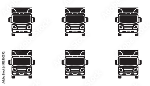 Front view of semi truck vehicle icons for delivery and logistics transportation collection