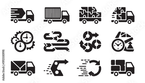 Workflow optimization and business process management icons for logistics efficiency design