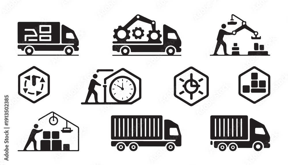 Naklejka premium Logistic operations icons showing warehouse workers loading trucks and automated distribution