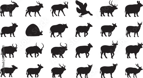 Collection of various animal silhouettes on white background