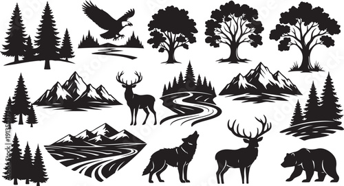Wildlife and Nature Silhouette Icons Set for Design Projects