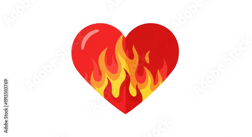 Heart On Fire Illustration A Fiery Emblem of Passion, Love, and Intense Emotion