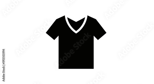 Icon of a black v-neck t-shirt, representing casual clothing and modern style in minimalist design