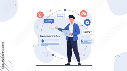 Man Illustrates Customer Support Workflow, Improving User Experience Flow